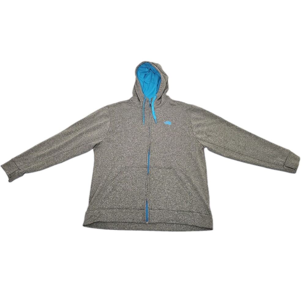 North Face Mens XXL Zip Hoodie gray/blue POCKETS Lightweight Athletic Fleece Gym
